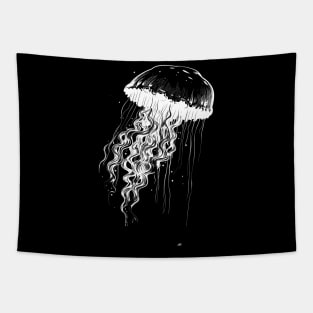 Jellyfish white on black - Jellyfish motif Tapestry