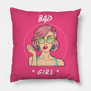 Bad Girl Feminist Pink Hair Girl Power Retro Cartoon 90s Nostalgia Pillow