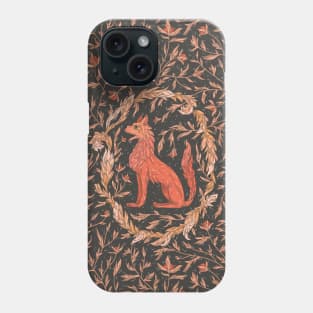 Red fire wolf in a floral wreath and leaves on black background Phone Case