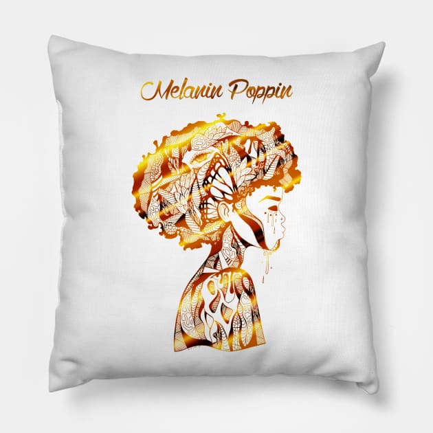 Afro Beauty With Melanin Poppin In Gold Pillow by kenallouis