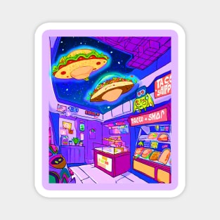 taco shop at space anime style art Magnet