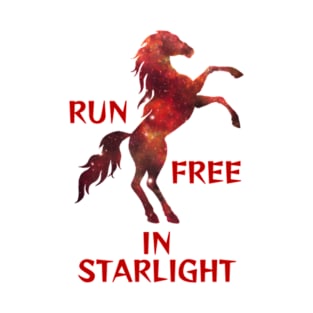 Ruby Red Starry Night Sky Milky Way Galaxy Rearing Stallion - Run Free In Starlight T-Shirt