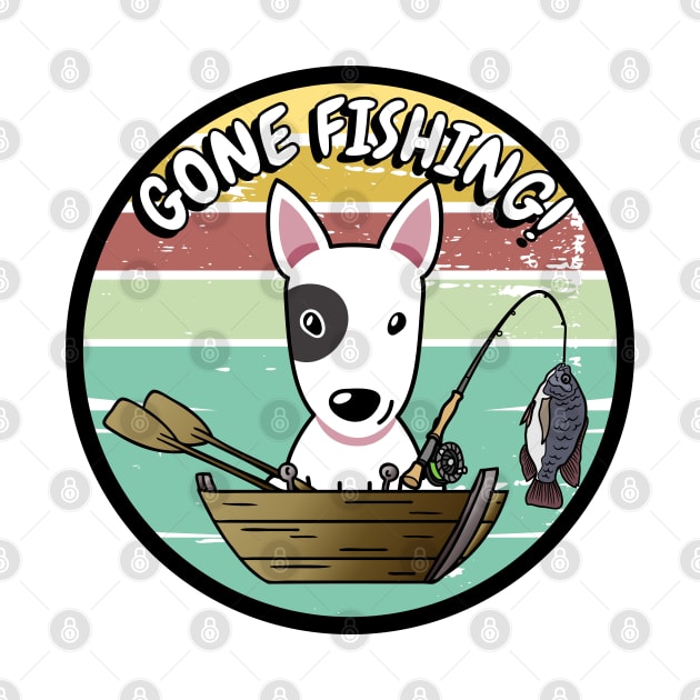 Cute bull terrier dog has gone fishing by Pet Station