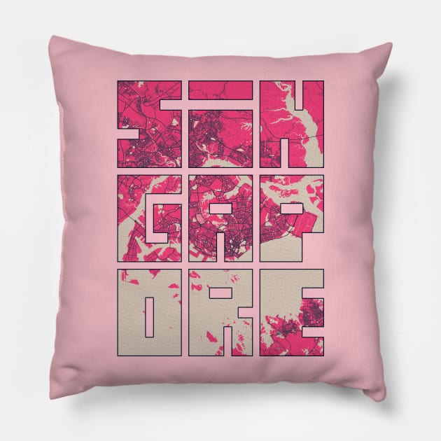 Singapore City Map Typography - Blossom Pillow by deMAP Studio