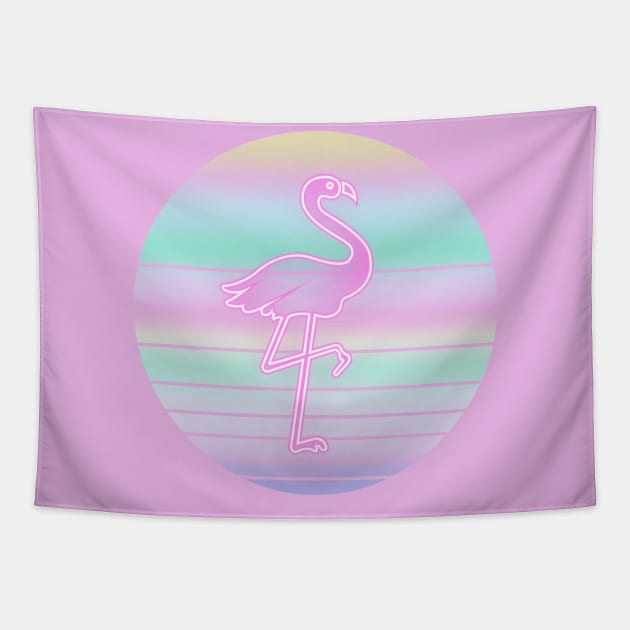 80's Retro Flamingo On Iridescent Color Sun Tapestry by iZiets