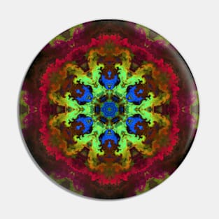 Psychedelic Mandala Flower Green Blue and Red Pin