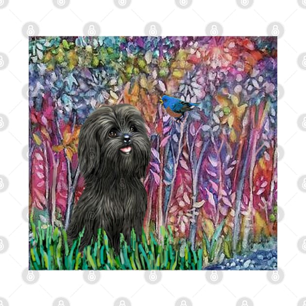 Forest in Bloom with an Adorable Black Shih Tzu by Dogs Galore and More