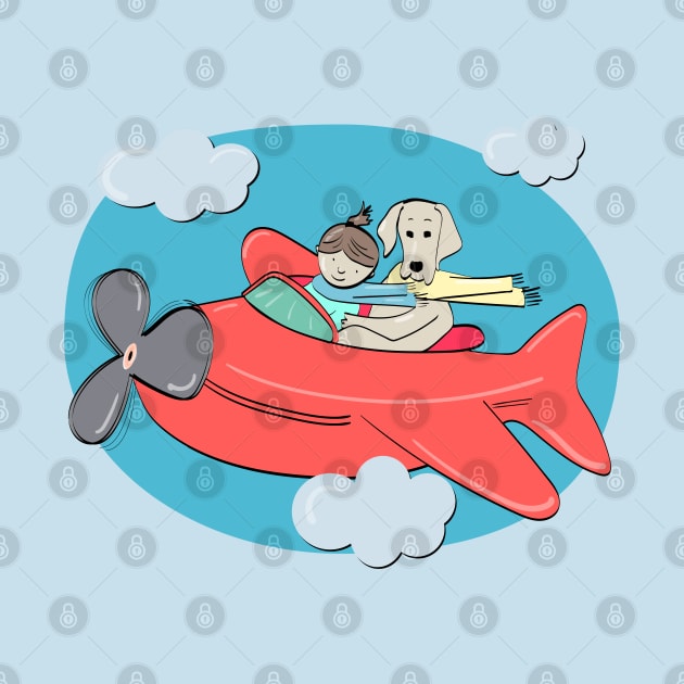 Cute Flying Adventure for a Girl and her Dog in an Airplane by YourGoods