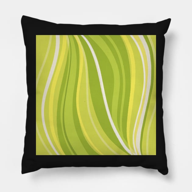 Abstract pattern with wavy lines in fresh yellows and greens Pillow by marina63