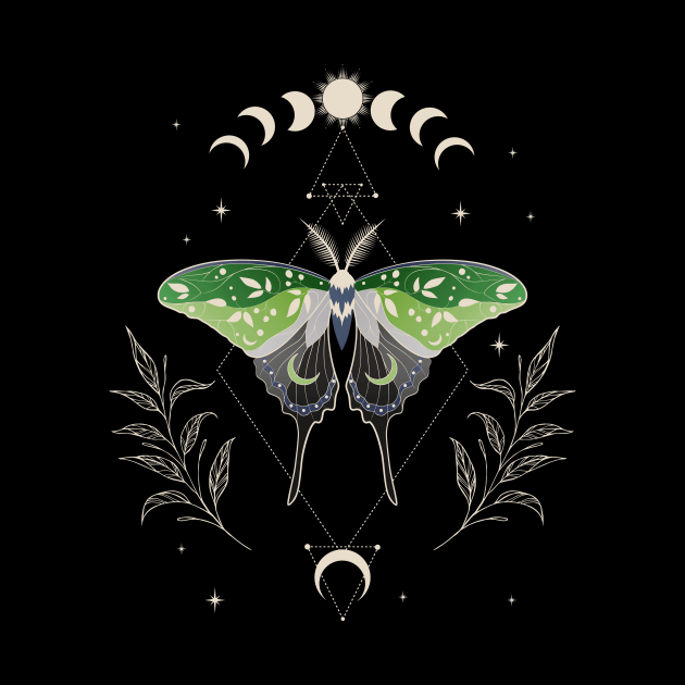 Aromantic Luna Moth Celestial Cottagecore LGBT Pride Flag by Psitta