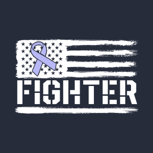 Stomach Cancer Awareness Fighter American Flag Periwinkle T-Shirt