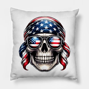 Skull American USA Flag Sunglasses 4th of July Skull Pillow