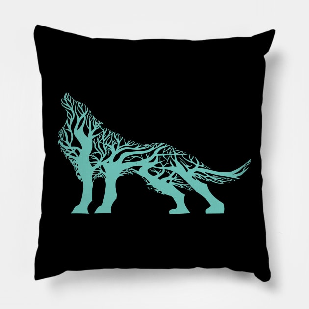 Wolf tree blend cute cool colorful Pillow by Okuadinya