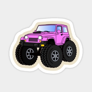 Pink monster truck cartoon illustration Magnet