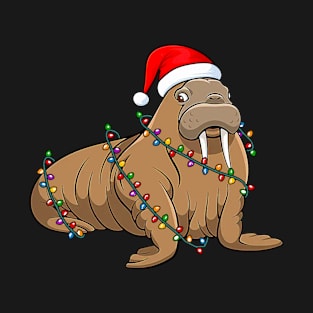 Christmas Lights Walrus Wearing Xmas Hat Animal Walrus Lover T-Shirt