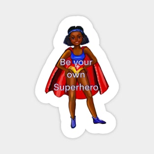 Be your own superhero 3 - Black anime superhero girl with red cape ! beautiful  black girl with Afro hair, brown eyes, Cherry pink lips and dark brown skin. Hair love ! Magnet