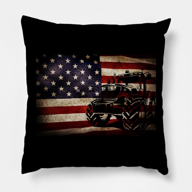 Farm Tractors USA Flag Patriotic Farming Pillow by levitskydelicia