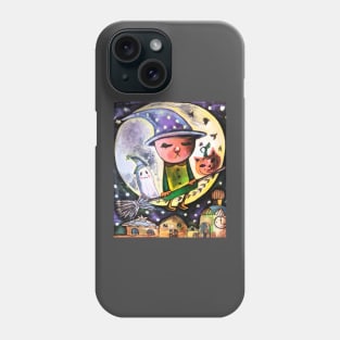 Night Halloween Flight Over a Sleepy City Phone Case