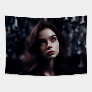 Sad Victorian girl looking into infinity Tapestry