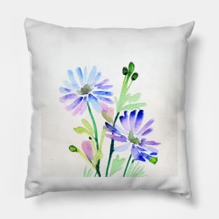 Blue Watercolor Flower Pillow