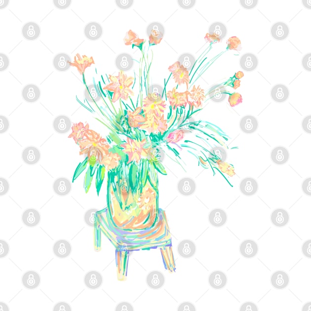 Pantone 2024 Peach Fuzz Floral Bouquet in Yellow Vase by Peaceful Pigments