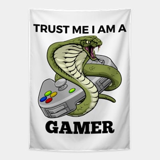 Trust Me I Am A Gamer - Cobra With Gamepad And Black Text Tapestry