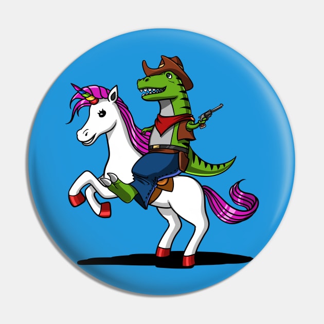 T-Rex Dinosaur Cowboy Riding Magical Unicorn Pin by underheaven