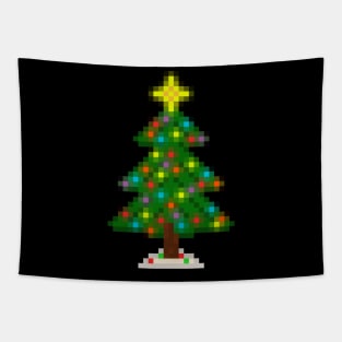 Pixel Christmas Tree with Glowing Lights (Black) Tapestry