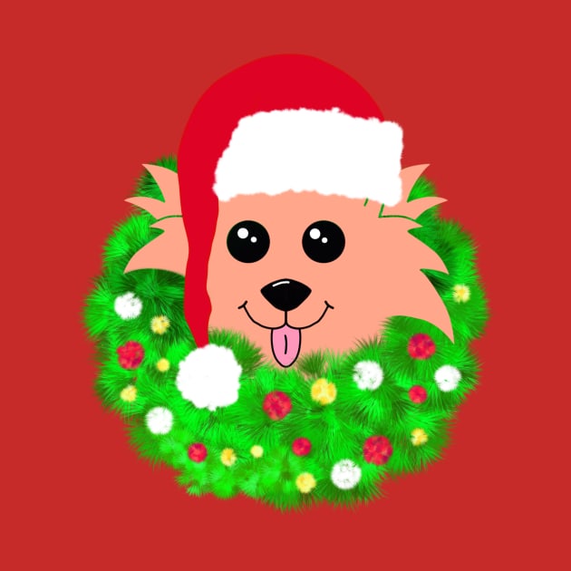 Christmas Dog with Green Wreath by Designs_by_KC