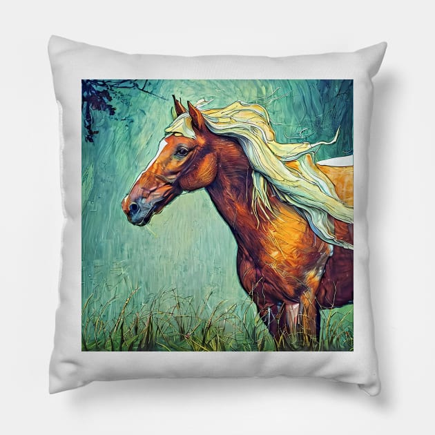 sketch of a horse in greens Pillow by bogfl