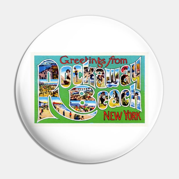 Greetings from Rockaway Beach, New York - Vintage Large Letter Postcard Pin by Naves