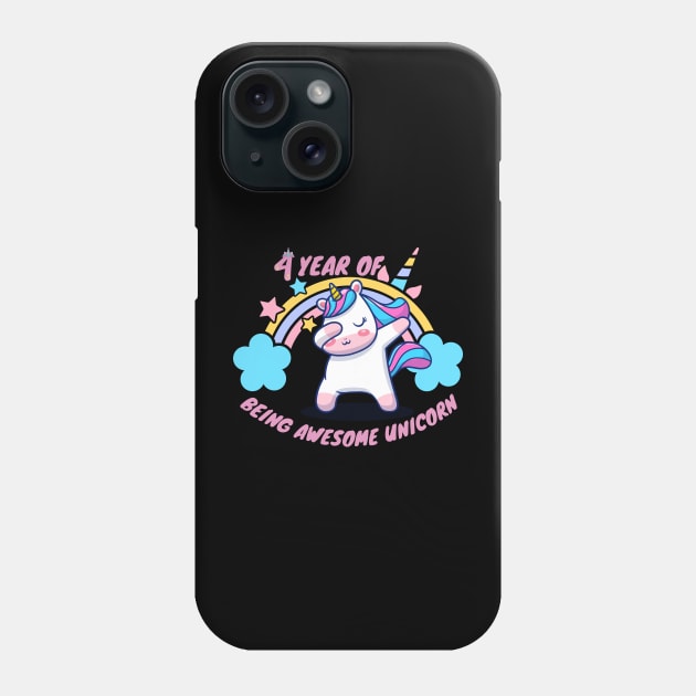 4 year of being Awesome unicorn Phone Case by Artist usha