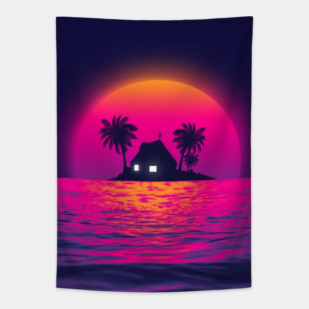 Kame house sunset Tapestry by mrcatguys