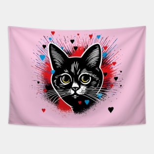 Expressionist black cat hearts design love for cat owner gift Tapestry