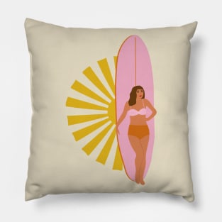 Girl, surfboard and sun Pillow