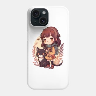 Cute Girl & Cat Kawaii Anime Black Cat Lovers Phone Case