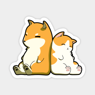 Orange And White Sleeping Dog And Cat Magnet