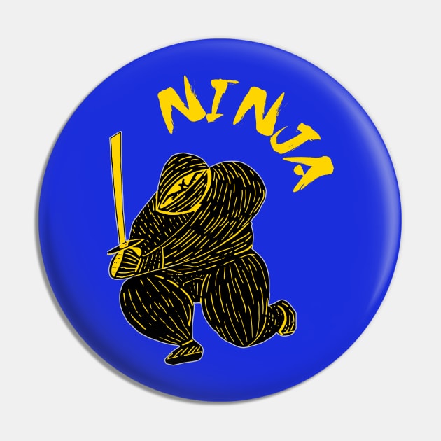 Ninja Crouching in the Sun Pin by DMcK Designs