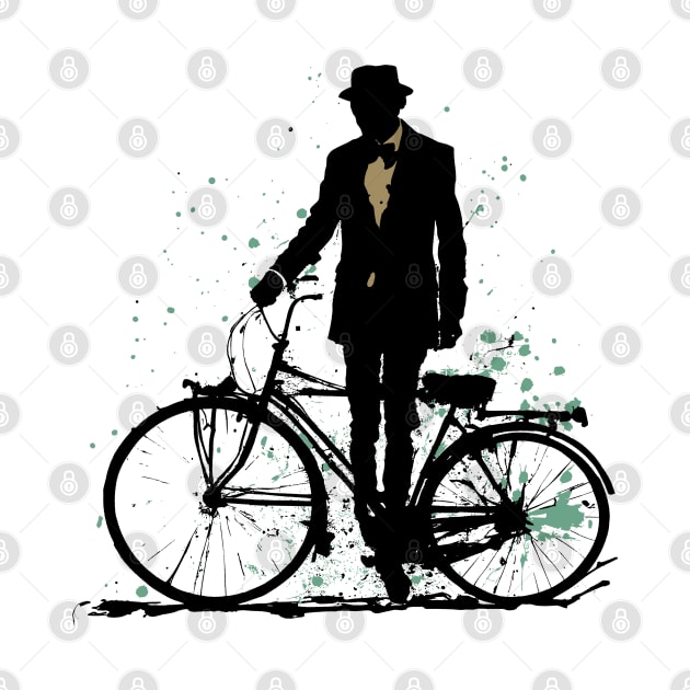 Vintage Style Man with Bicycle by SunGraphicsLab