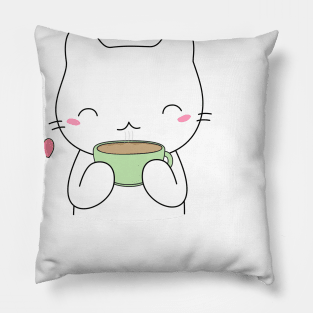 Cute Coffee Cat T-Shirt Pillow