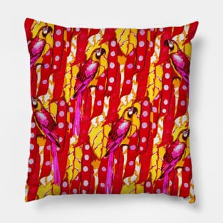 RED MACAWS ,YELLOW LEAVES,TROPICAL PLANTS FLORAL PATTERN Pillow