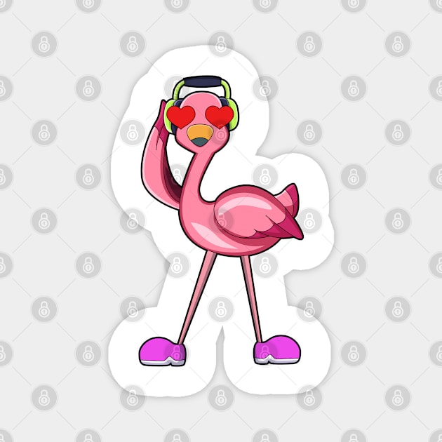 Flamingo with Headphone & Hearts Magnet by Markus Schnabel