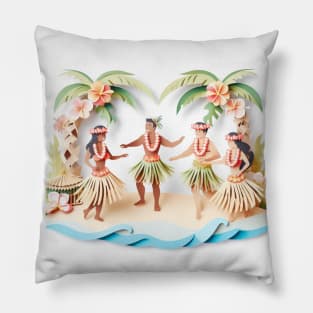 Kane and Wahine Hula Dancers - Paper Art Pillow