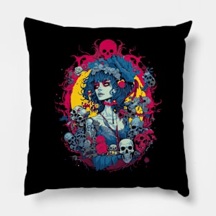 Goth Girl with skulls Pillow