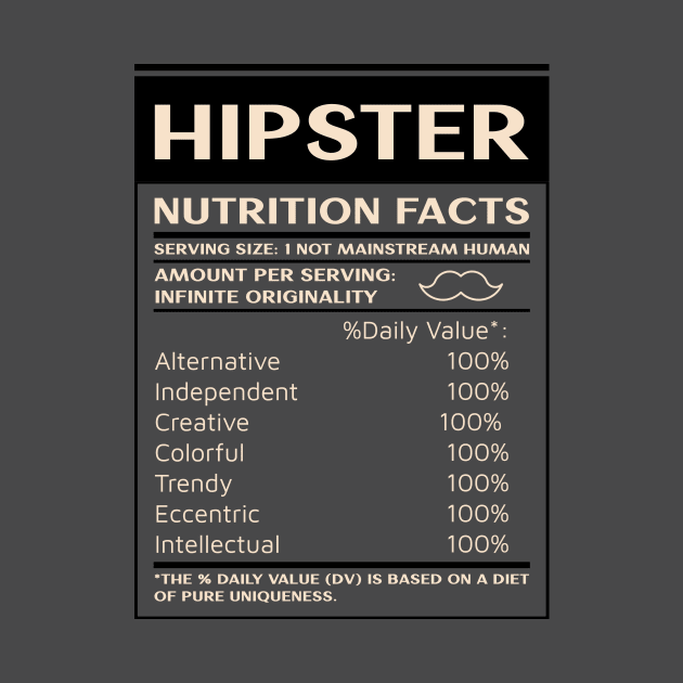 Hipster Nutrition Facts by Tip Top Tee's