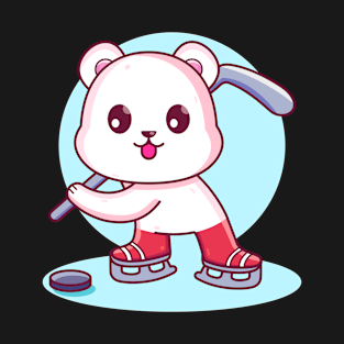 Cute Kawaii Polar Bear Playing Hockey T-Shirt