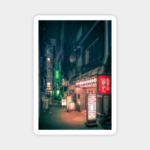 Dark City vibe midnight Green backstreet in Tokyo. Magnet by TokyoLuv