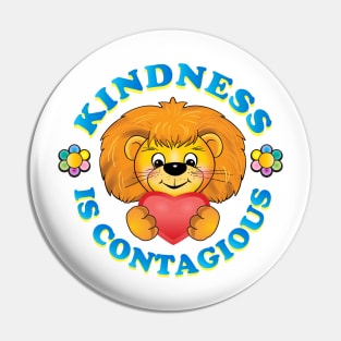 Kindness is contagious, positive quote, be kind life style, care, Little cute teddy lion gives a heart, with love. Be Kind. Cartoon style joyful illustration, kids gifts design Pin