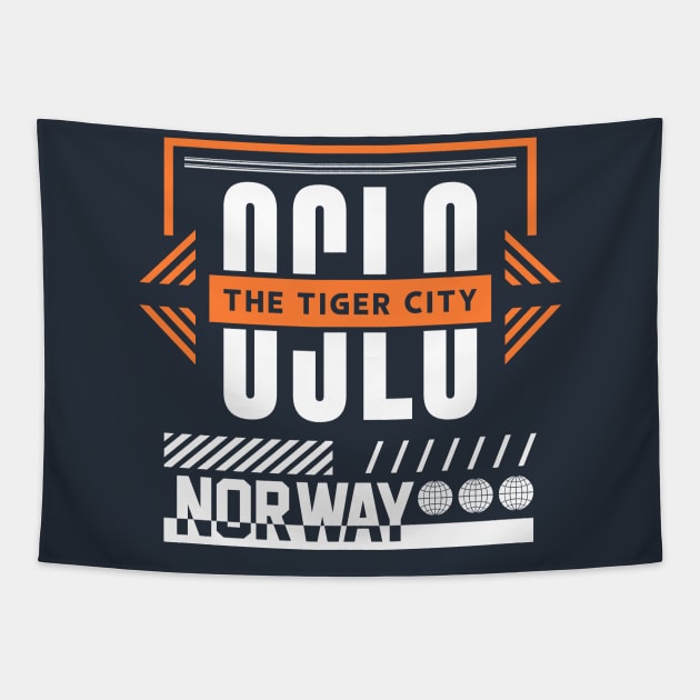 Retro Oslo Norway the Tiger City Vintage Norwegian Word Art Tapestry by Now Boarding