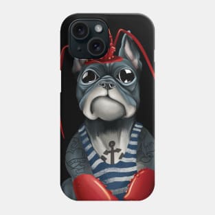 Bully French Bulldog sailor in a vest. Dog pirate with lobster claws. Phone Case